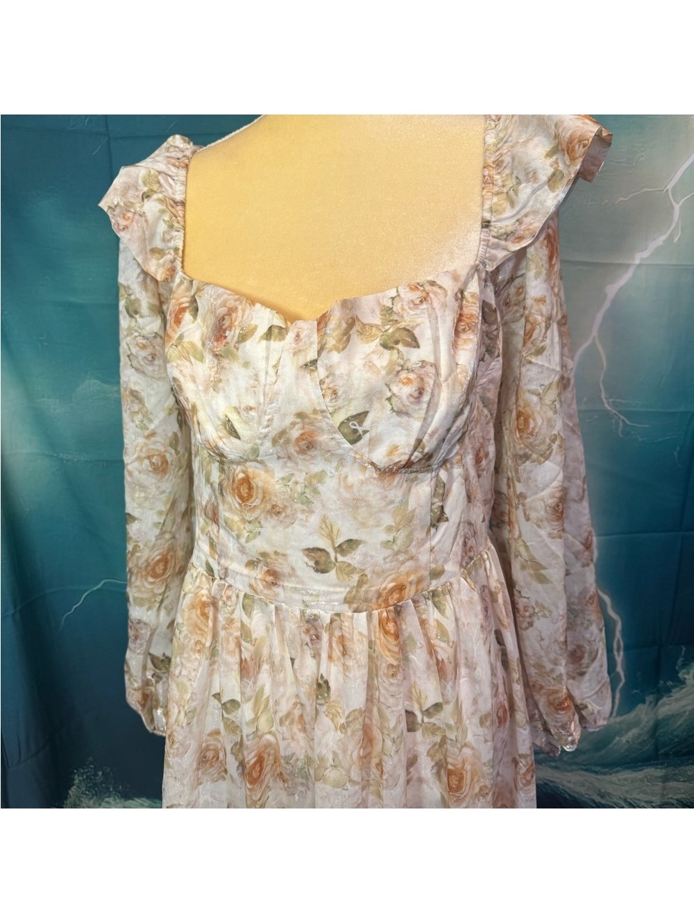 Romantic Floral Maxi Dress with Long Sleeves - Women
